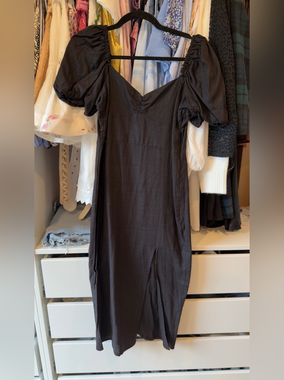 Zara Black Puff-Sleeve Midi Dress